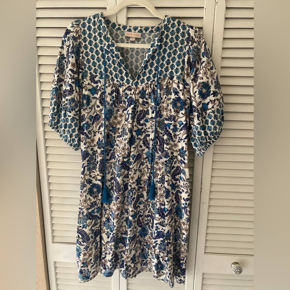 Knox Rose Blue and White Patterned Midi Dress